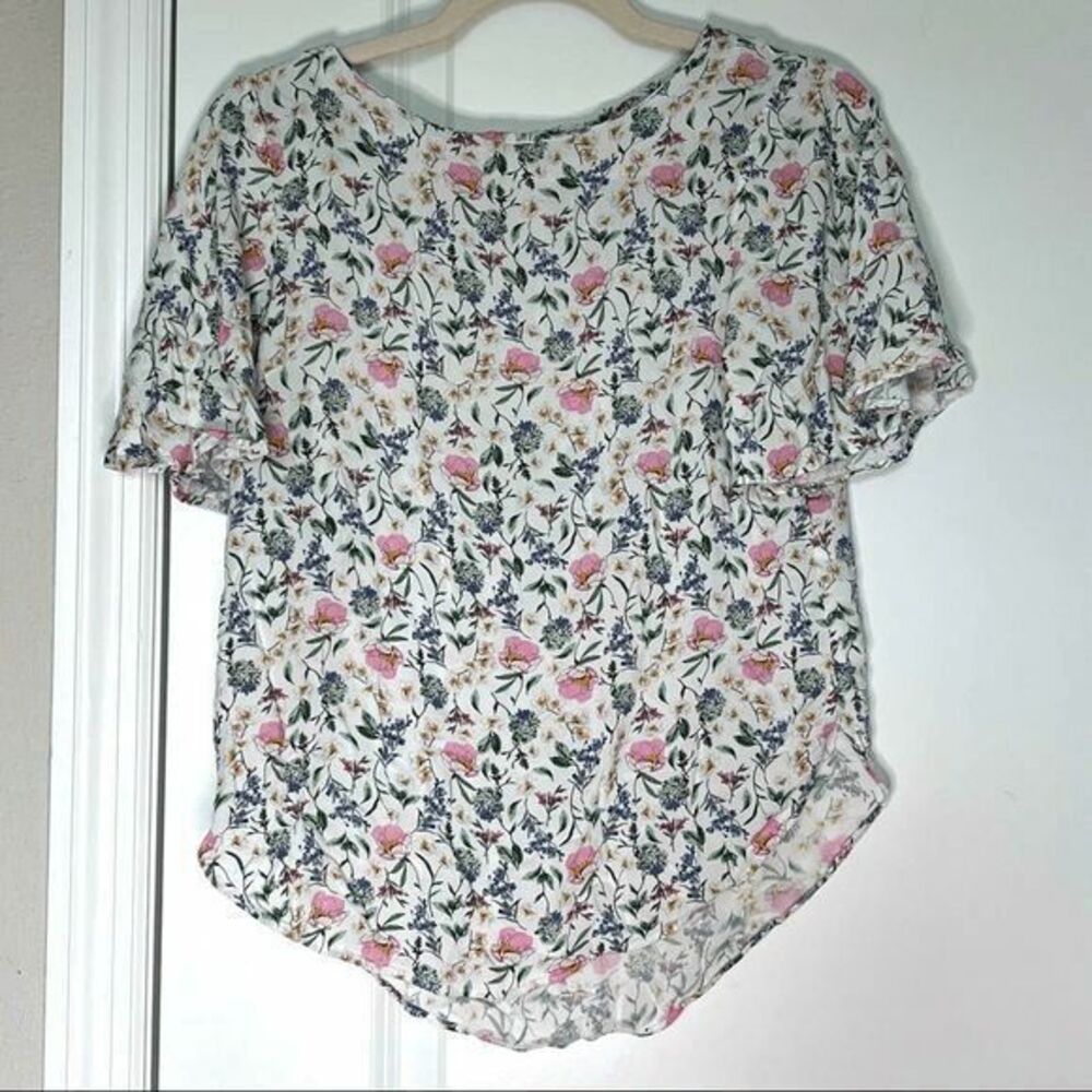 H&M Floral White Short Sleeve Womens Lightweight Blouse Size 4US/34EU